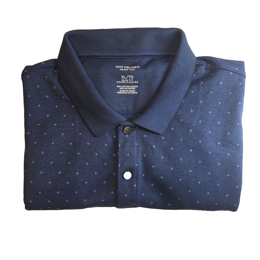 Van Heusen “Never Tuck” Polo Shirt – Size XL Slim Fit – Deep Blue with Pale‎ B - Picture 4 of 8
